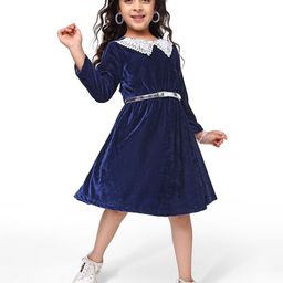 Hola Bonita Girls Peter Pan Collar Velvet A-Line Dress-image-49