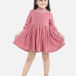 Fairies Forever Girls Pink Velvet Pearl Embellished Dress-image-94