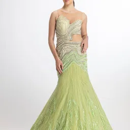 BHAWNA RAO Embellished Round Neck Net Maxi Dress-image-50