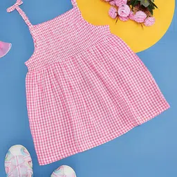 YU by Pantaloons Infants Girls Checked Smocked Pure Cotton Fit & Flare Dress-46