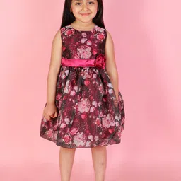 Lil Peacock Girls Applique Floral Printed A-Line Dress-54