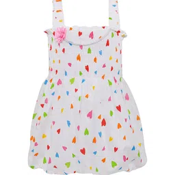 Wish Karo Girls White & Pink Printed Strappy Cotton Dress-image-14