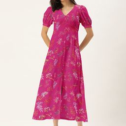 DressBerry Women Pink Floral A-Line Polyester Dress-image-14