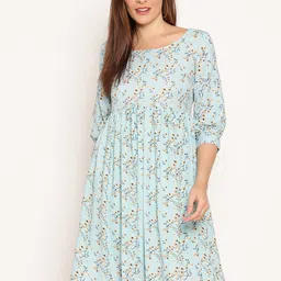 Ruhaans Blue & skylight Floral Georgette Dress-image-42