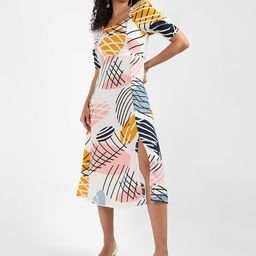 Campus Sutra Geometric Printed Puff Sleeves A-Line Dress-image-30