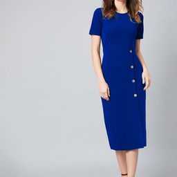 Athena Round Neck Scuba Sheath Midi Dress-image-14