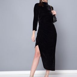 Golden Kite Velvet Sheath Midi Dress-image-38