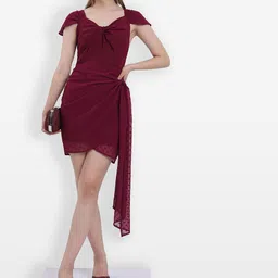 KETCH Self Design Tie-Up Cap Sleeves Sheath Mini Dress-image-20