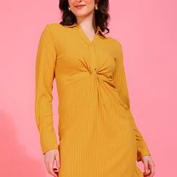 Mast & Harbour Mustard V-Neck Sheath Dress-14