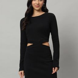 Mast & Harbour Black Round Neck Cut-Outs Sheath Dress-image-49
