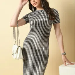 BAESD Abstract Self Design High Neck Sheath Dress-image-5
