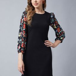 StyleStone Black Floral Printed Sheath Dress-image-99