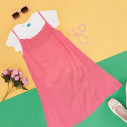 YU by Pantaloons Girls Shoulder Straps Smocked Pinafore Dress-picture-36