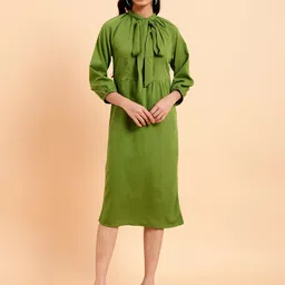 MINT STREET Tie-Up Neck Crepe Sheath Dress-image-22