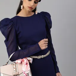 SCORPIUS Puff Sleeve Georgette Sheath Dress-image-12