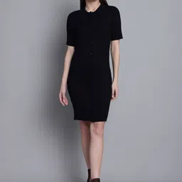 NoBarr Self Design Shirt Collar Ribbed Bodycon Dress-21