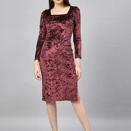 Orchid Blues Square Neck Velvet Sheath Dress-image-62