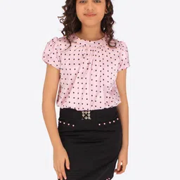 CUTECUMBER Girls Printed Puff Sleeves Satin Sheath Dress-picture-28