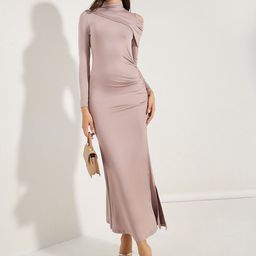Styli Women Cut Out Detail High Neck Draped Maxi Dress-image-50