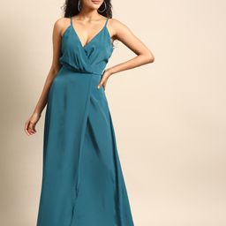 DODO & MOA Blue Shoulder Straps Crepe Maxi Dress-image-44