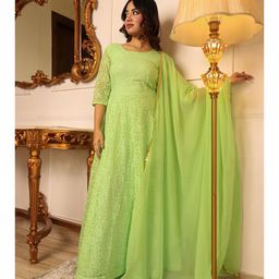 Virah Fashion Women Paisley Embroidered Pastels Georgette Anarkali Kurta With Dupatta-image-37