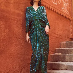 Dash and Dot Abstract Printed V-Neck Maxi Midi Dress-image-9