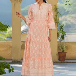 Juniper Floral Printed Cotton Maxi Tiered Ethnic Dress-image-96