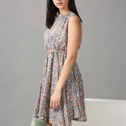 SHOWOFF Women Olive Green Ethnic Motifs Chiffon Dress-picture-34
