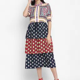 BLANC9 Ethnic Motifs Layered A-Line Midi Dress-image-16
