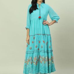 Rangriti Women Floral Print Tie-Up Neck Maxi Dress-image-75