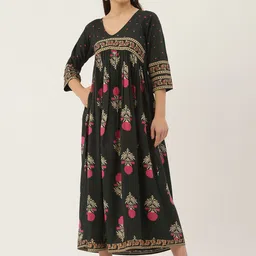 Rustorange Green & Pink Floral Ethnic Maxi Dress-picture-37
