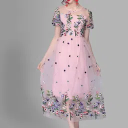 JC Collection Pink & Green Floral Embroidered Maxi Dress-image-26