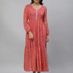 AURELIA Floral Printed Georgette Fit & Flare Tiered Maxi Ethnic Dress-picture-23
