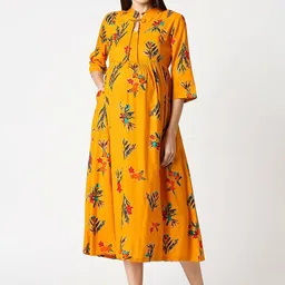 AV2 Mustard Yellow Floral Printed Maternity Midi Dress-image-60
