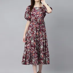 Indibelle Purple Floral Midi Dress-image-92