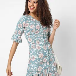 Campus Sutra Women Blue Floral Printed Mini Dress-image-70