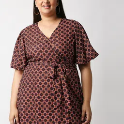 20Dresses Orange Floral Plus Size Mini Wrap Dress-13