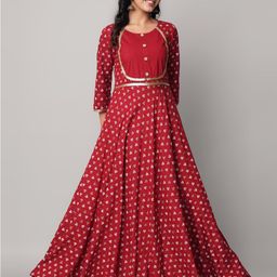 God Bless Maroon & lilac ash Ethnic Motifs Maxi Dress-image-65