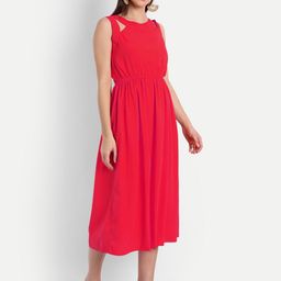 MINGLAY Red Crepe Midi Dress-image-59