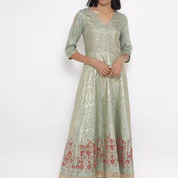 W Green Ethnic Motifs Ethnic Maxi Dress-image-55