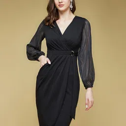 Life With Pockets V-Neck Puff Sleeve Wrap Dress-image-22