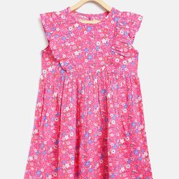 Campana Girls Pink & Blue Floral Printed Fit & Flare Dress-21