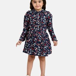 Peppermint Girls Navy Blue & Red Floral Dress-image-42