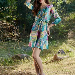 Athena Printed Round Neck Tie-Ups A-Line Dress-picture-33