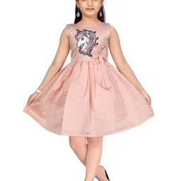 Aarika Peach-Coloured Unicorn Patch Dress-image-4