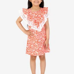White Dahlia kids Orange Floral A-Line Dress-image-28