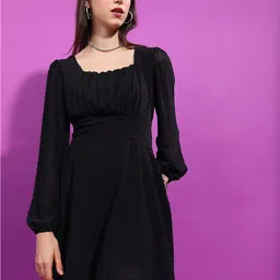 Tokyo Talkies Black Puff Sleeve Empire Dress-image-70