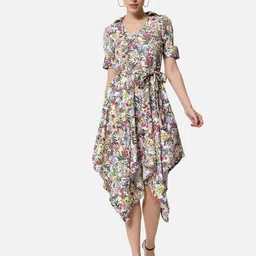 BAESD Floral Printed Tie Ups Fit and Flare Dress-image-53