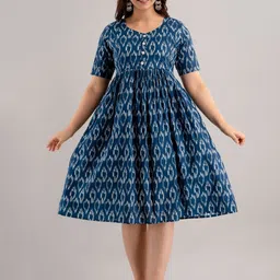 CELEBRAVO Ikat Print Maternity Cotton Pleated Fit & Flare Dress-image-76