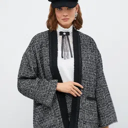 Koton Self Design Front Open Overcoat-15